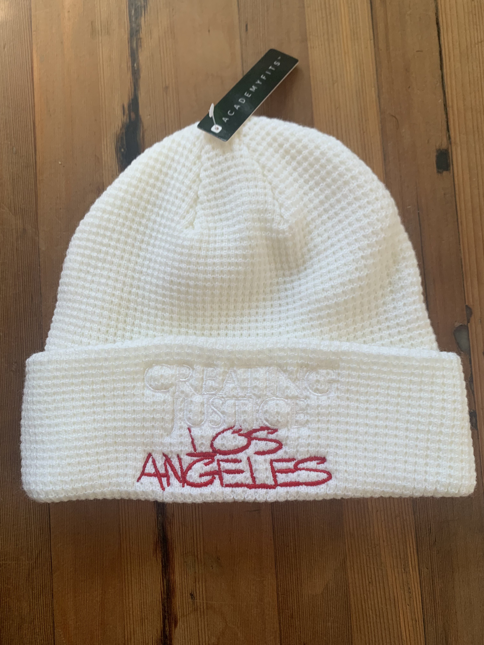 CJLA Beanie (Red on white)